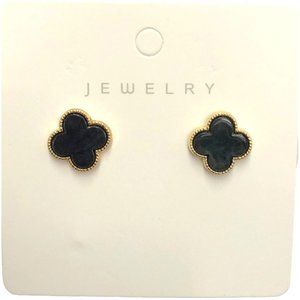 Black Clover Post Earrings in Gold Setting - NWT